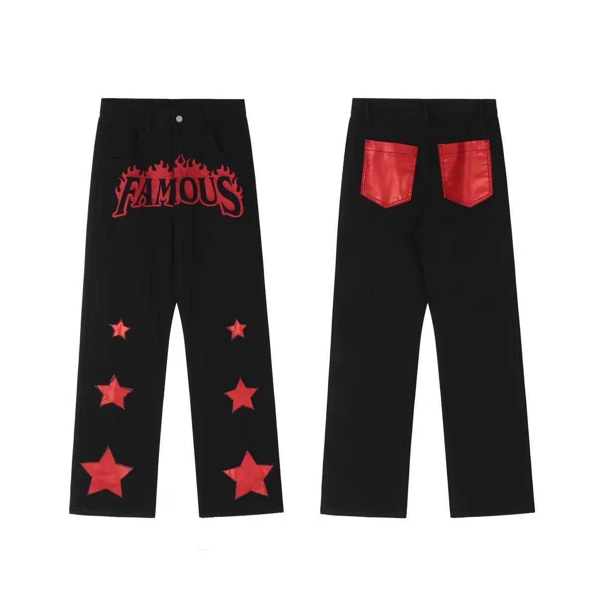 

American High Street Hiphop Letter Embroidered Jeans Men's Fashion Brand Ins Street Hip-hop Loose Drop Feeling Micro Flare Pants