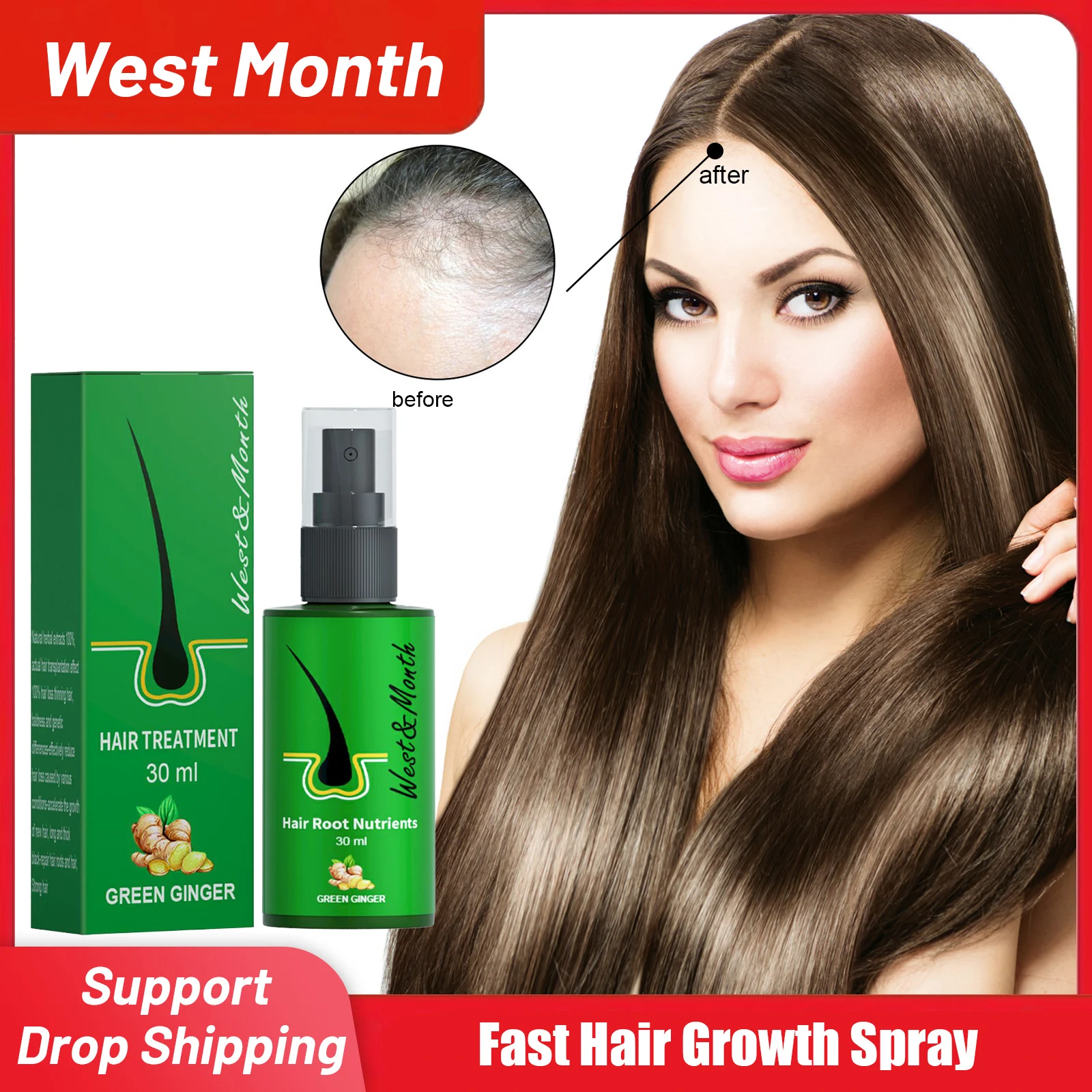 

Fast Hair Growth Spray Regrowth Nourishing Ginger Serum Anti Hair Loss Scalp Treatment for Men Women Prevent Thinning Hair Care
