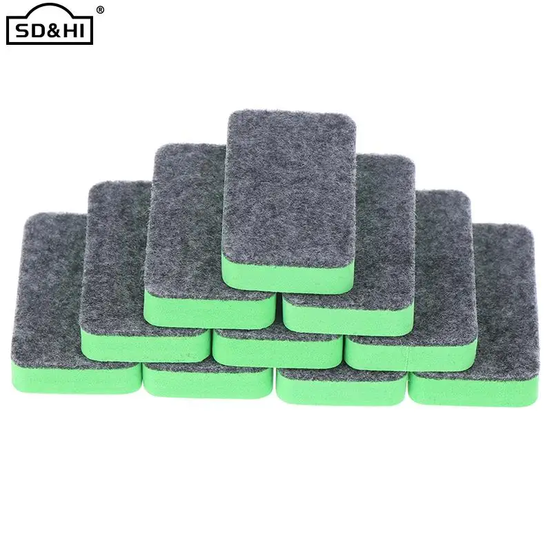 10Pcs Green+Black Mini Felt Cloth Whiteboard Dry Eraser Eras