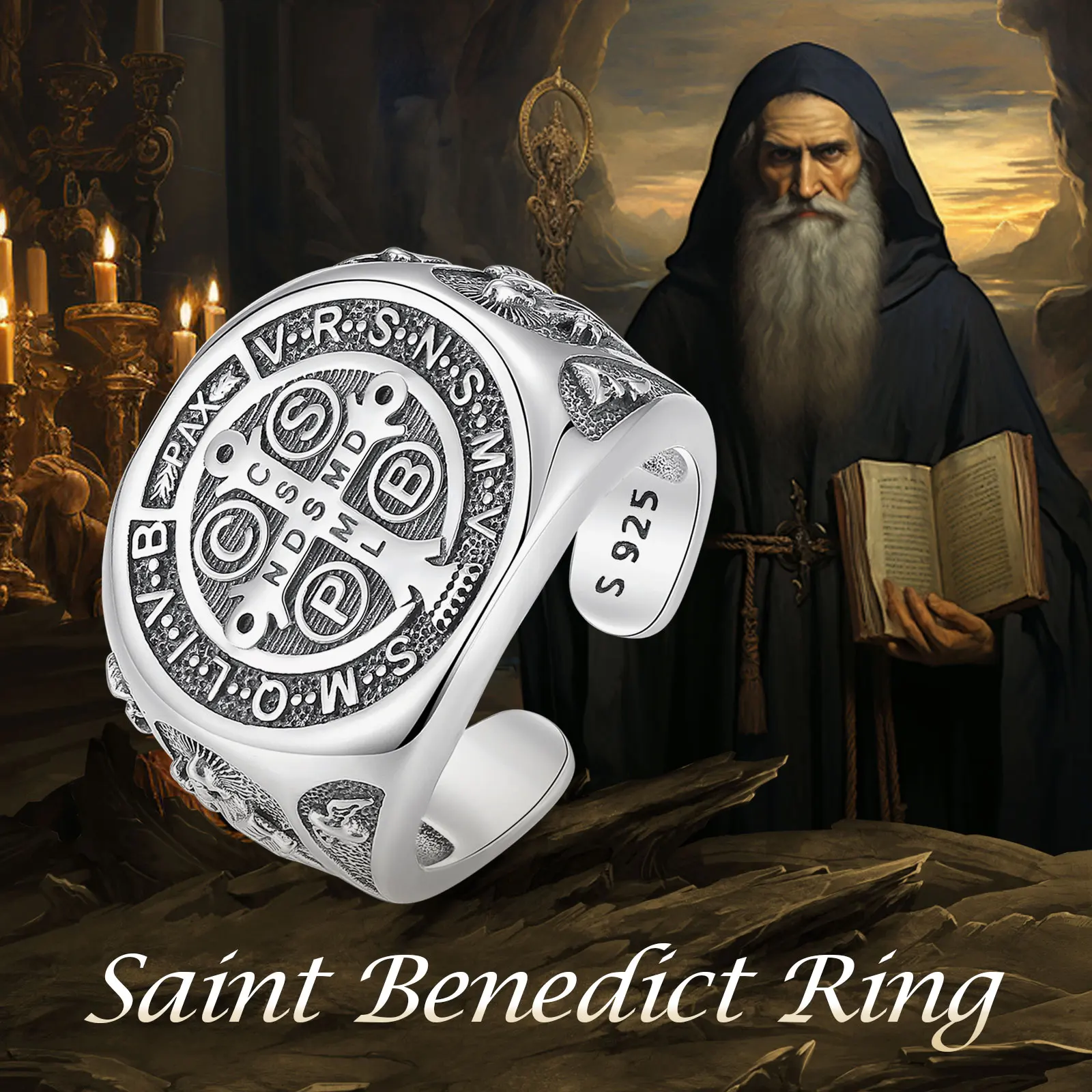 Eudora 925 пробы Серебряное регулируемое кольцо Винтажное в виде креста-бенедика