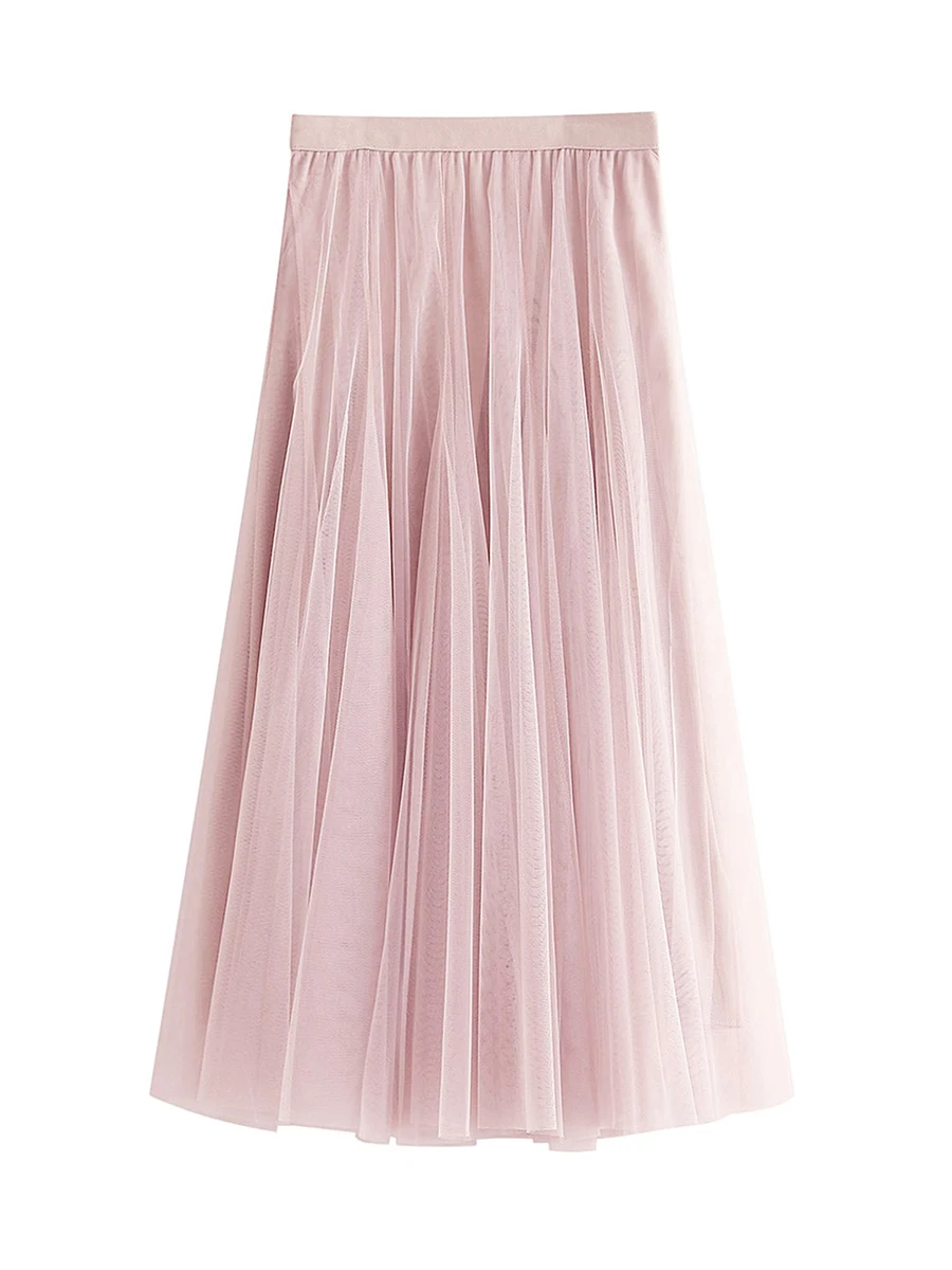 Женская сетчатая юбка с высокой талией кружевная длинная Плиссированная Тюлевая