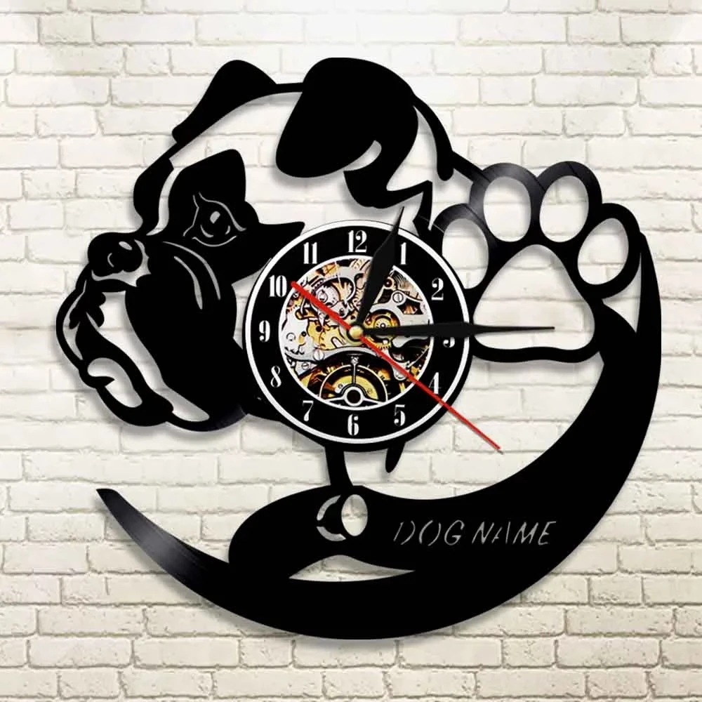 

Dog Breed German Shepherd Dog Art Wall Decor Clock Customize Dog Name Vinyl Record Wall Clocks Modern Gift For Pet Lover