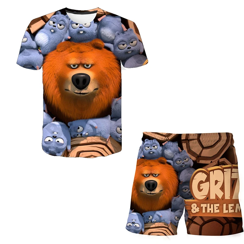 

Summer New 2-Piece Set Bear And Rat T-Shirt Suit Lovely Prints For Boy Girls Casual Fashion Short Sleeve Short 3-14T Baby Tops