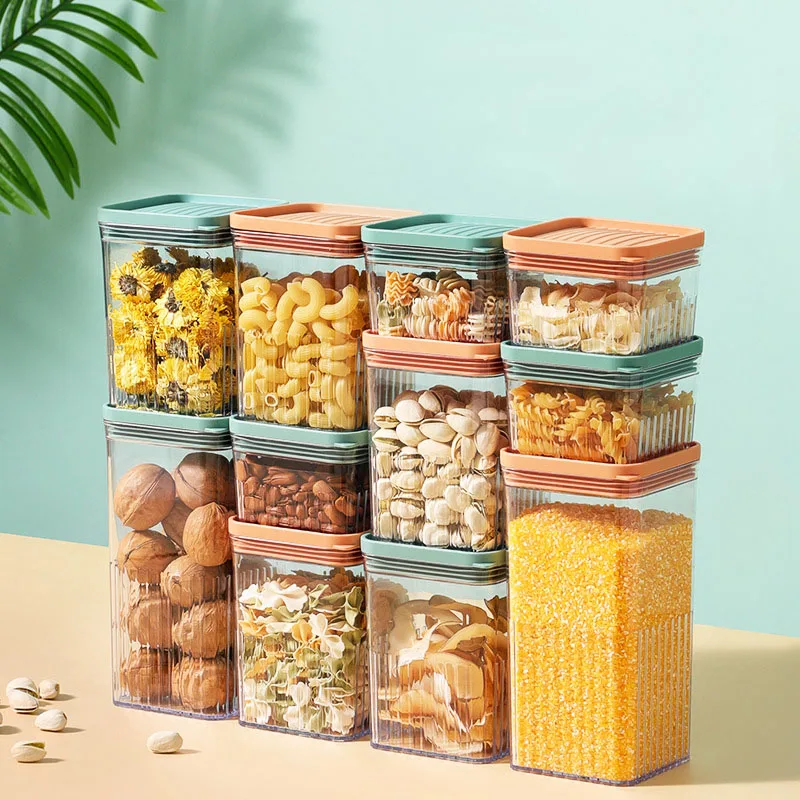 

Grain Press Seal Jar Multi-Size Snap Press On Type Kitchen Storage Can Plastic Square Food Grade Transparent Containers With Lid