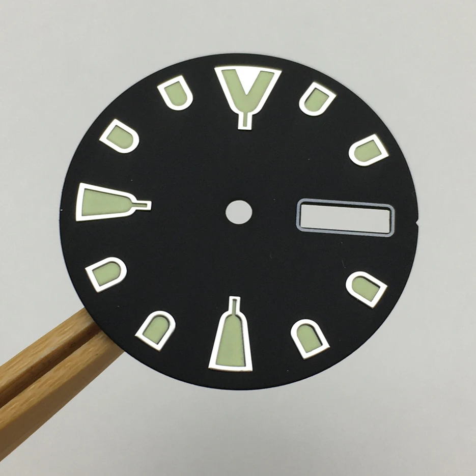 Modified 28.5mm Black Dial Replacement Precision Green Luminous Lettering Dial Fit For NH36A Movement BA8