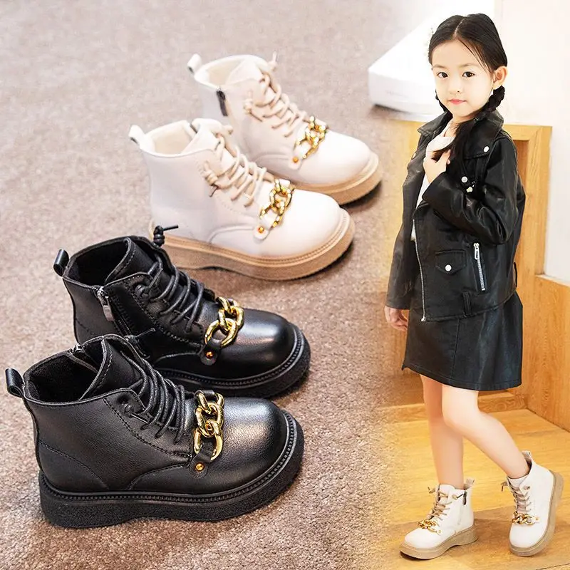 Girls' Martin Boots 2022 Autumn and Winter New Type Plush Women's Boots Short Boots Children's Little Girls' Shoes Warm Fashion