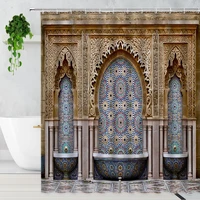 retro arched door shower curtains blue moroccan islamic geometric pattern waterproof bathroom bath curtains with hooks home deco