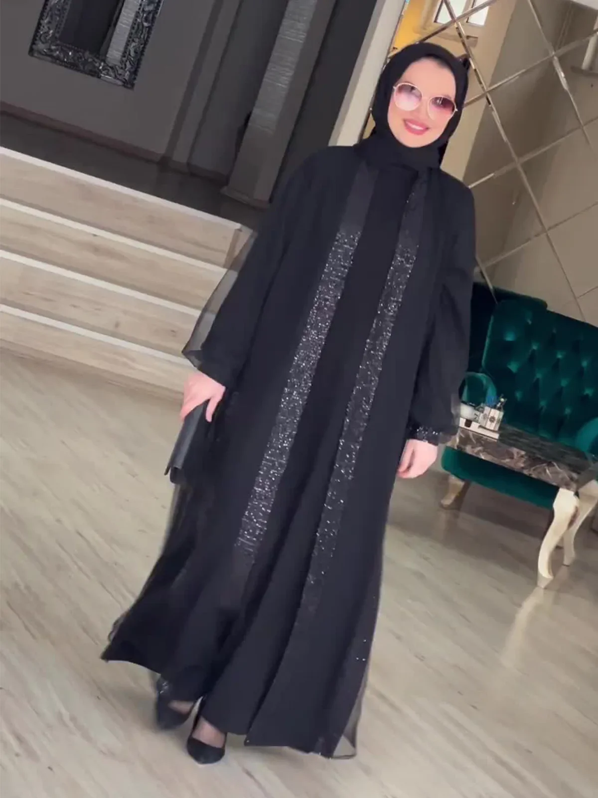Фото Мусульманское скромное женское платье Jalabiya Vestidos Eid Рамадан арабский длинный халат Дубай мусульманский марокканский кафтан Abayas кардиган платья 2024 №5