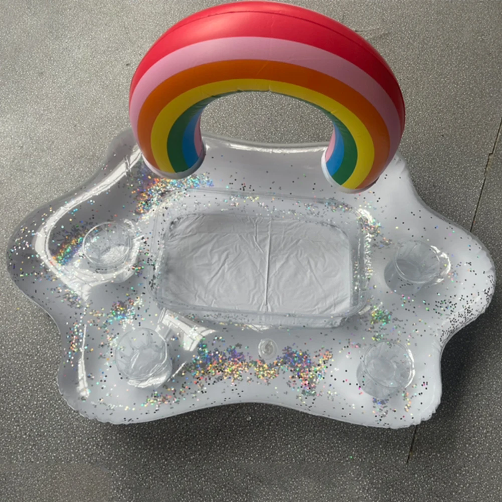 

Summer Party Rainbow Cloud Cup Holder Inflatable Pool Float Beer Drinking Cooler Table Bar Tray Beach Water Toy
