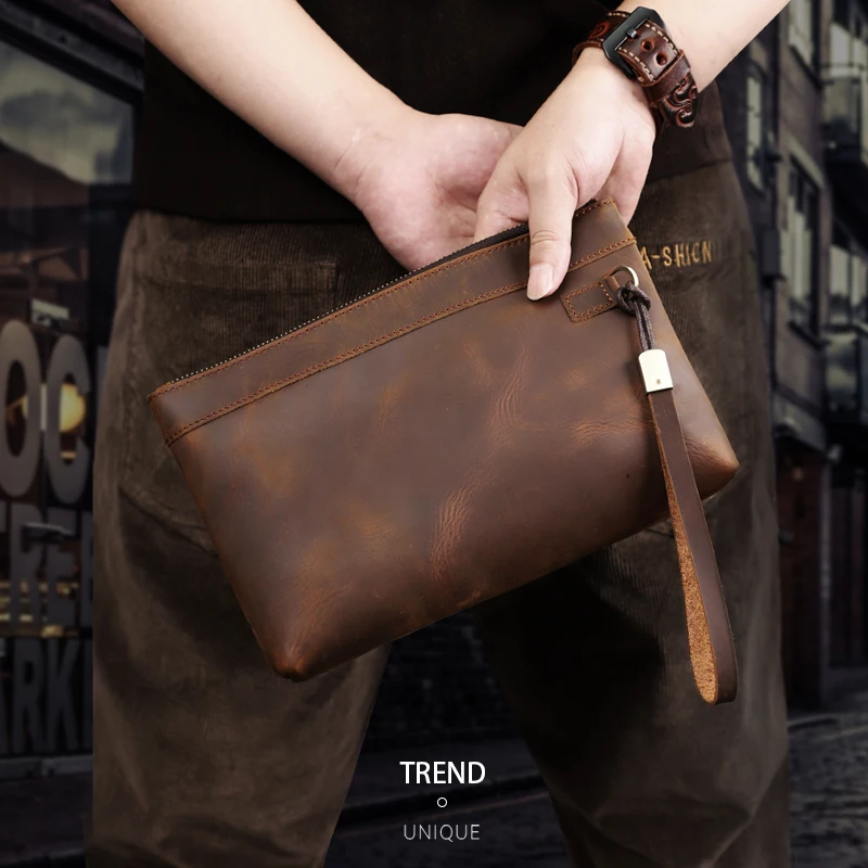 

New Men's Leather Handbag Genuine Leather Clutch Bag Day Business Large Capacity Card Slot Long Wallet Clutches Wallets Male