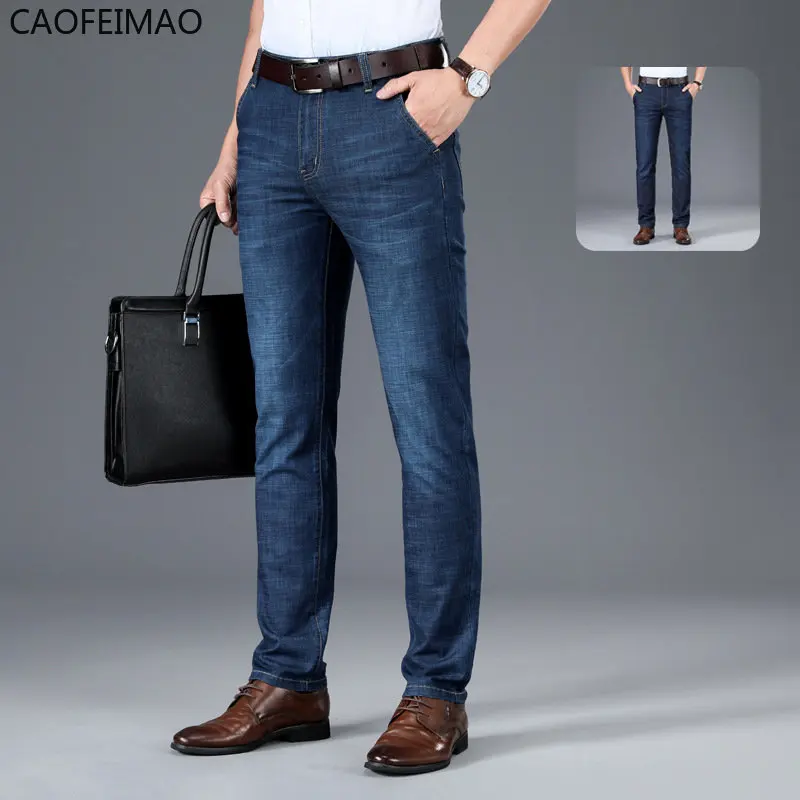 

Men's Classic Relaxed Fit Flex Jean 2023 New Men Autumn Winter High waist Business casual classic black blue denim trousers