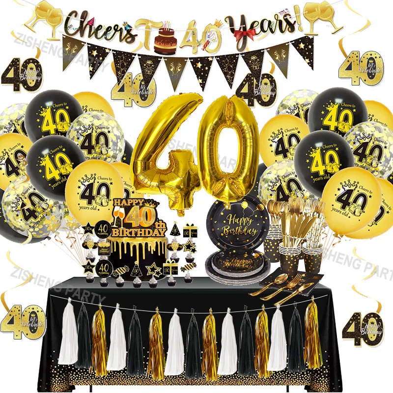 

40th 30th 50th 60th Birthday Decorations For Men Women Black Gold Party Balloons Banner For Baby Boy Adult Party Decor Supplies