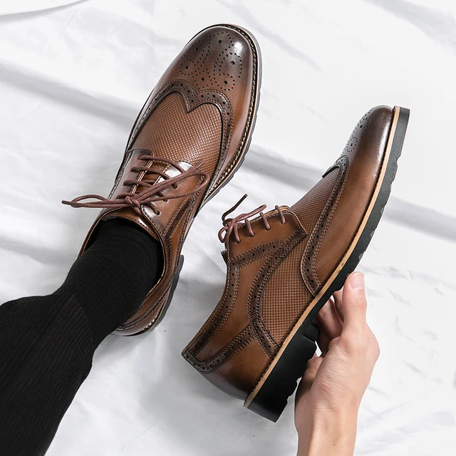 Handmade Mens Wingtip Oxford Shoes Grey Leather Brogue Men's Dress Shoes Classic Business Formal Shoes for Men Zapatillas Hombre 1