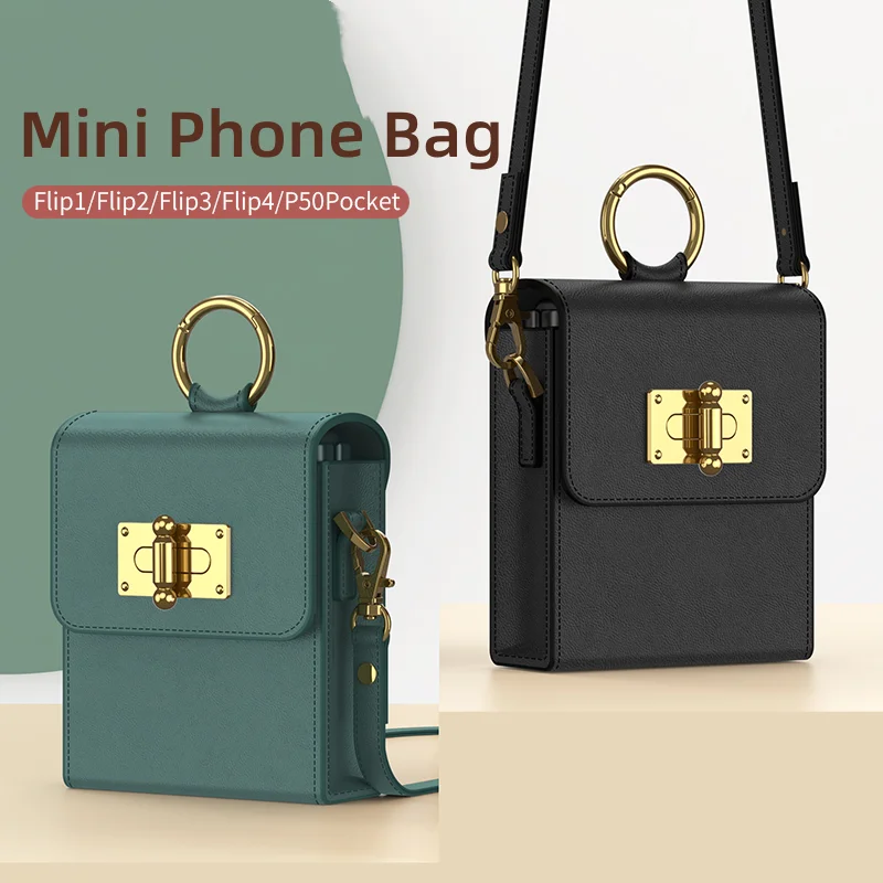 Crossbody Bag Phone Case For Samsung Galaxy Z Flip2 Flip3 Flip 4 Shoulder Necklace Flat Open Leather Clutch Shockproof Funda New