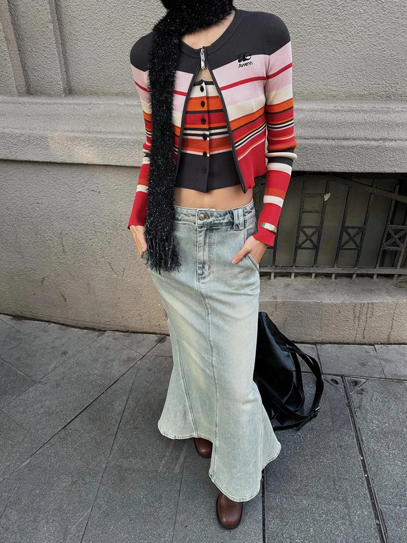 REDDACHiC винтажная длинная джинсовая юбка с русалкой женская однотонная