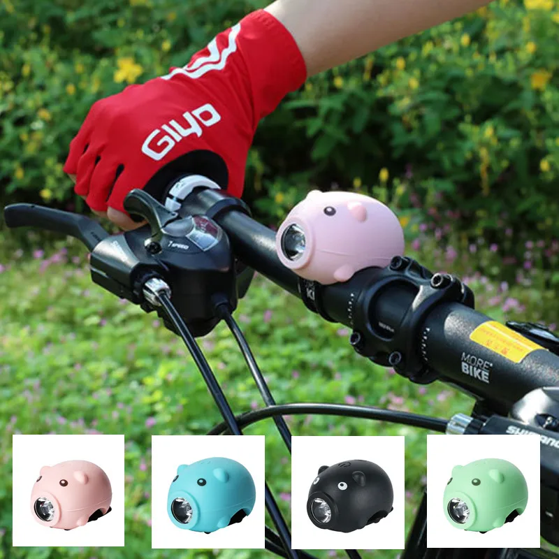 Cartoon Cute Pig USB Charging Bicycle Light Bike Horn Bicycle Bell Kid's Bike Light Night Cycling Headlights Bicycle Accessories