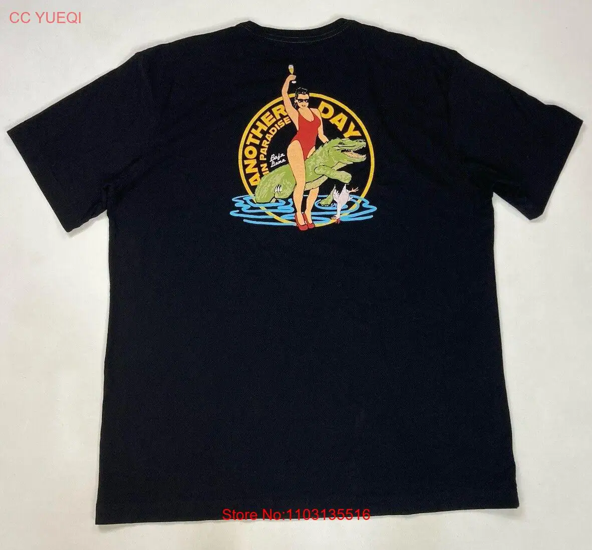 Мужская футболка Baja лама с рисунком на следующий день в раю черная коротким