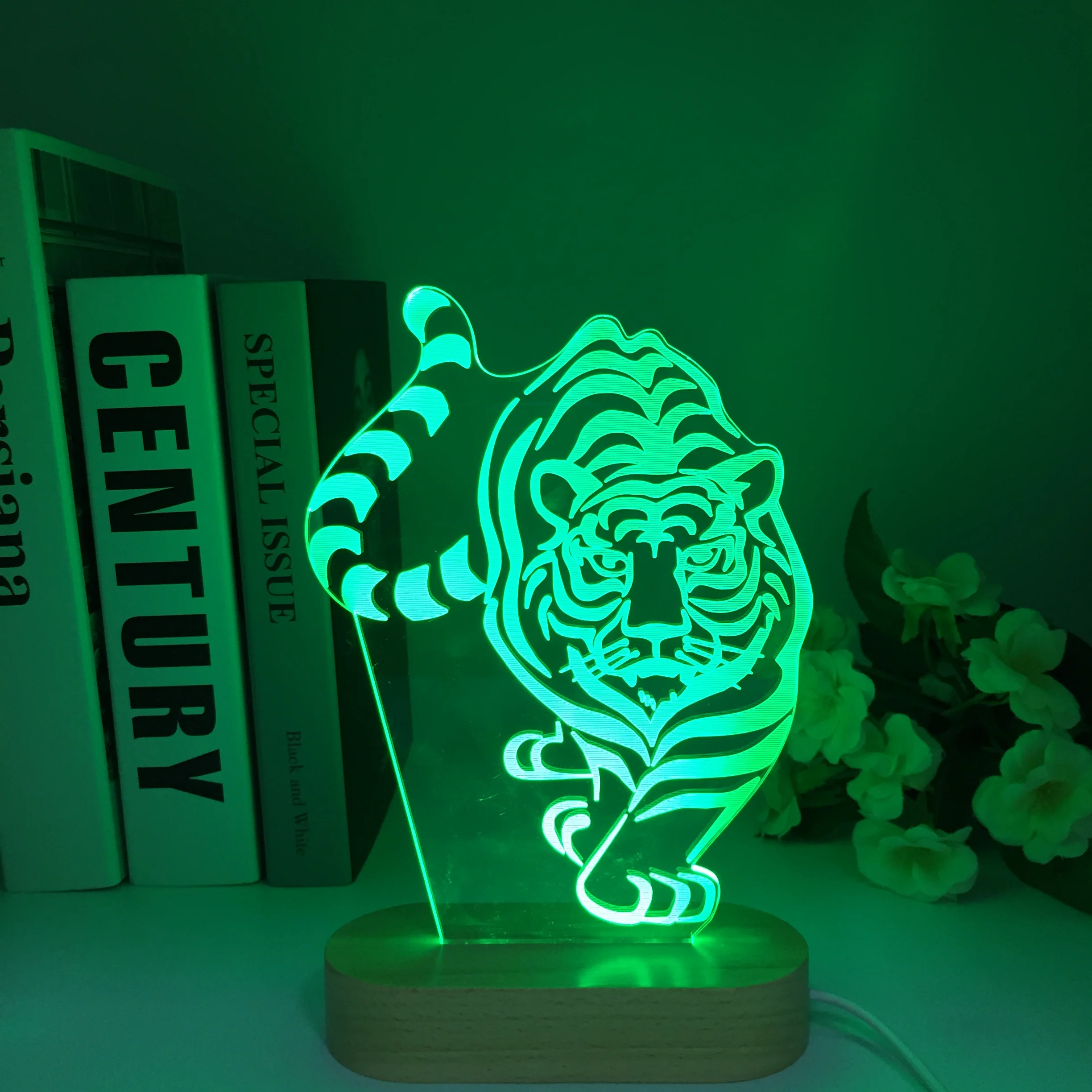 

3D настольная лампа в виде животного, тигра, леопарда, Льва, Woode, праздничный подарок, цветной светодиодный ночник, креативный 3d иллюзионный с...