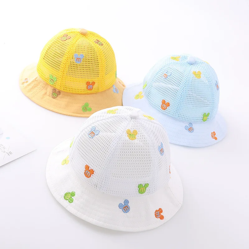 

Summer hollow out Baby Bucket Hat Mickey Embroidery Sun Hats Soft Outdoor Children Fisherman Panama Cap