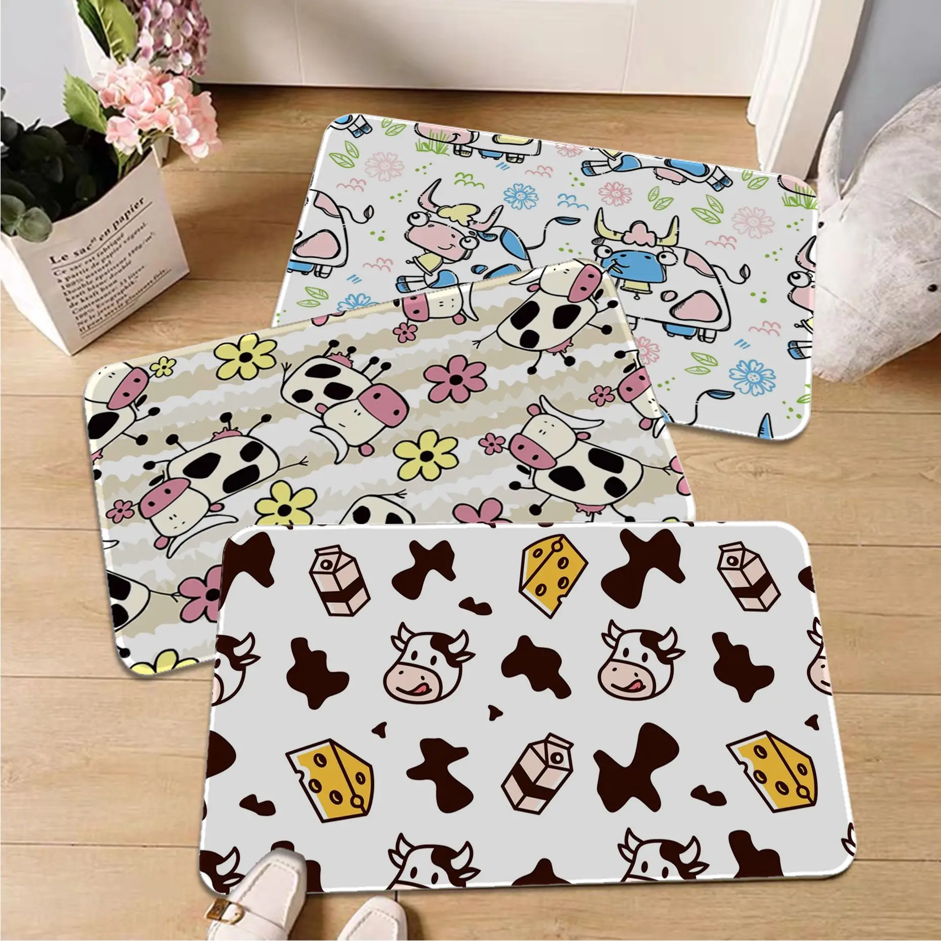 

Cute Cow Pattern Room Mats Retro Multiple Choice Living Room Kitchen Rug Non-Slip Hotel Decor Mat