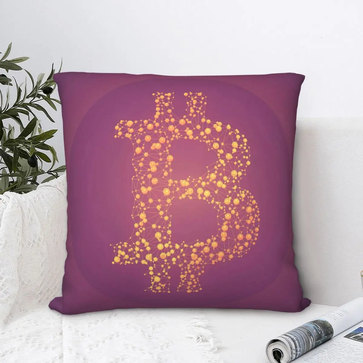 

Purple Throw Pillow Case Bitcoin Virtual Encrypted Digital Currency Cushion Home Sofa Chair Print Decorative Hug Pillowcase