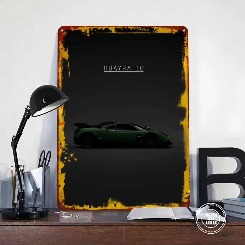 Фото Суперспортивный автомобиль Huayra BC - зеленый постер с принтом, индивидуальный настенный декор, ретро-винтажные металлические таблички для украшения гаража и дома №2