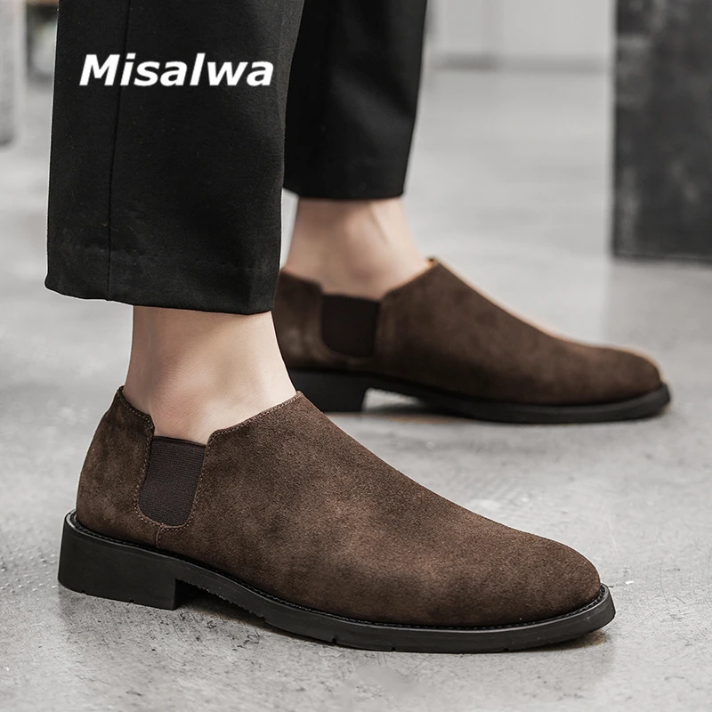 Misalwa замшевые кожаные мужские туфли повседневные слипоны лоферы короткие