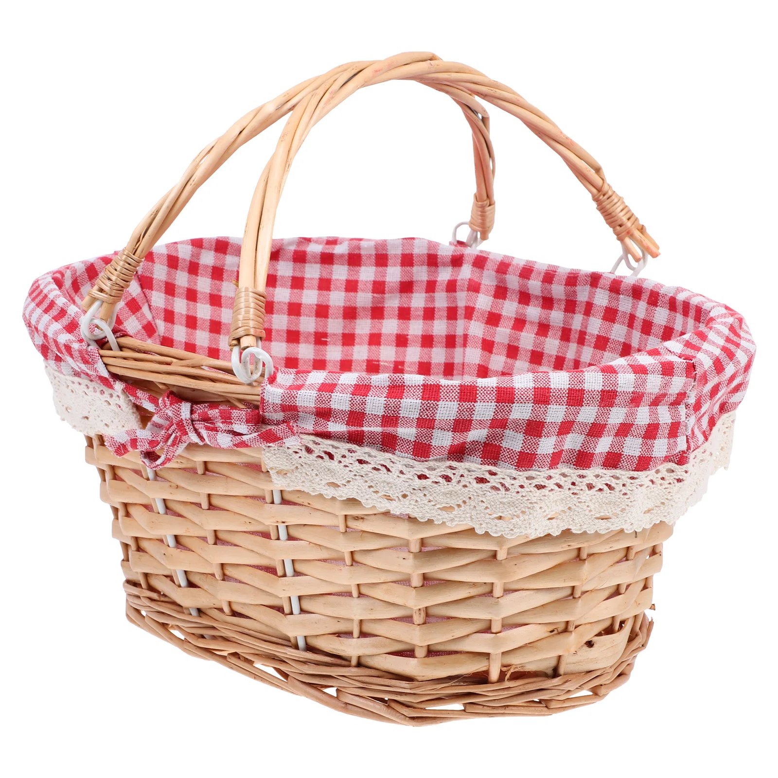 

Basket Picnic Wicker Woven Handle Flower Storage Baskets Rattan Hamper Willow Gift Easter Decorative Organizer Red Handheld
