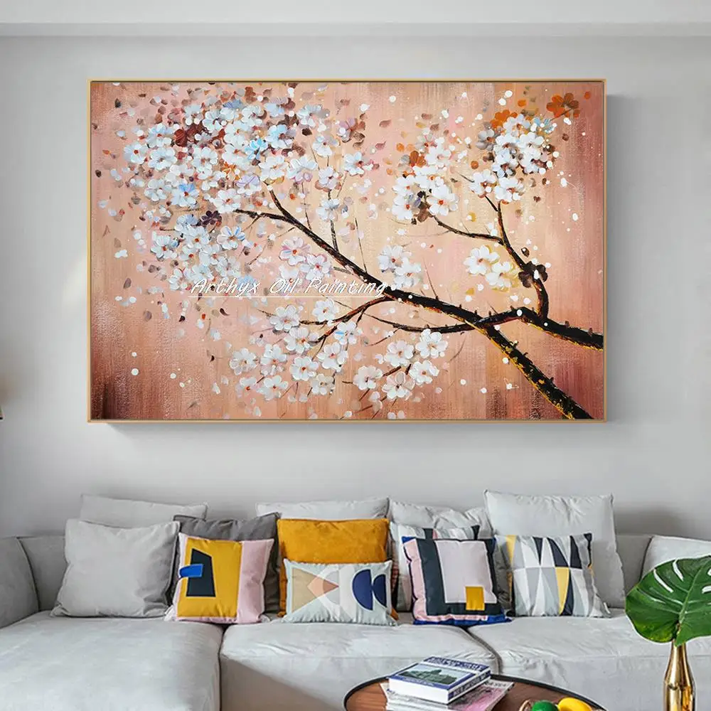 

Arthyx Handpainted Plum Blossom Flower Oil Painting On Canvas Tree Picture Modern Wall Decor Art For Living Room Home Decoration