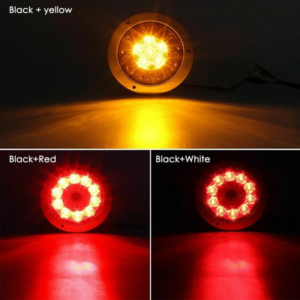 

4 Inch Round Red/Amber 16-LED Truck Trailer Brake Stop Turn Signal Tail Lights Brand New Auto Parts