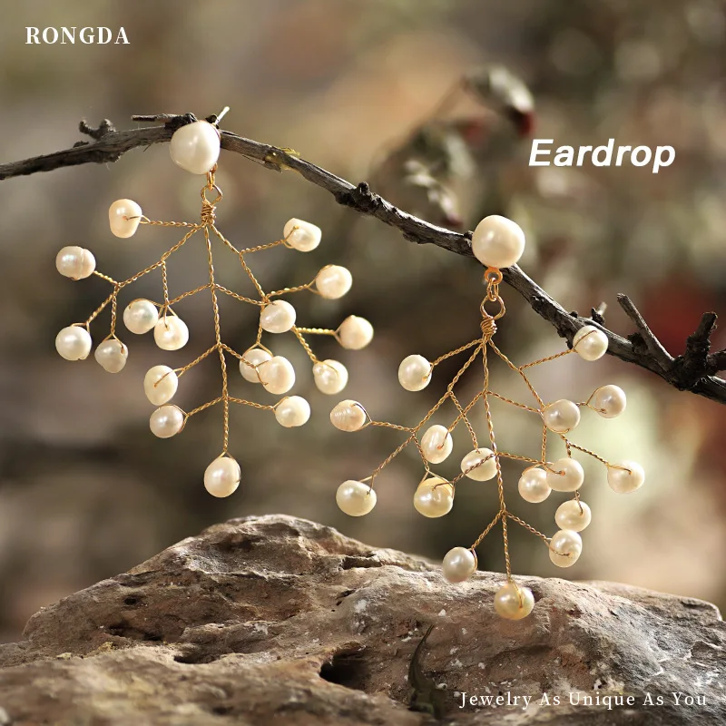 

LONDANY earrings creative wrapped around branches freshwater pearl woven Earrings long S925 silver needle Earrings Jewelry