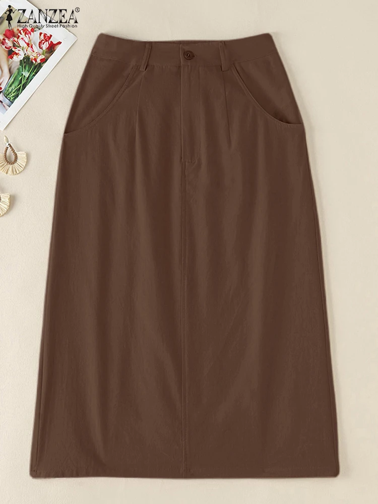 ZANZEA осенние элегантные юбки с высокой талией женский сарафан повседневный