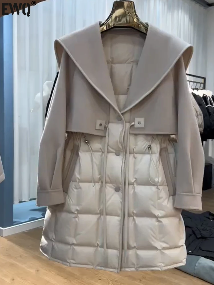 

Женская однобортная куртка [EWQ], черная теплая куртка на хлопковом наполнителе с кулиской, с длинным рукавом, в стиле пэчворк, на осень-зиму 2023