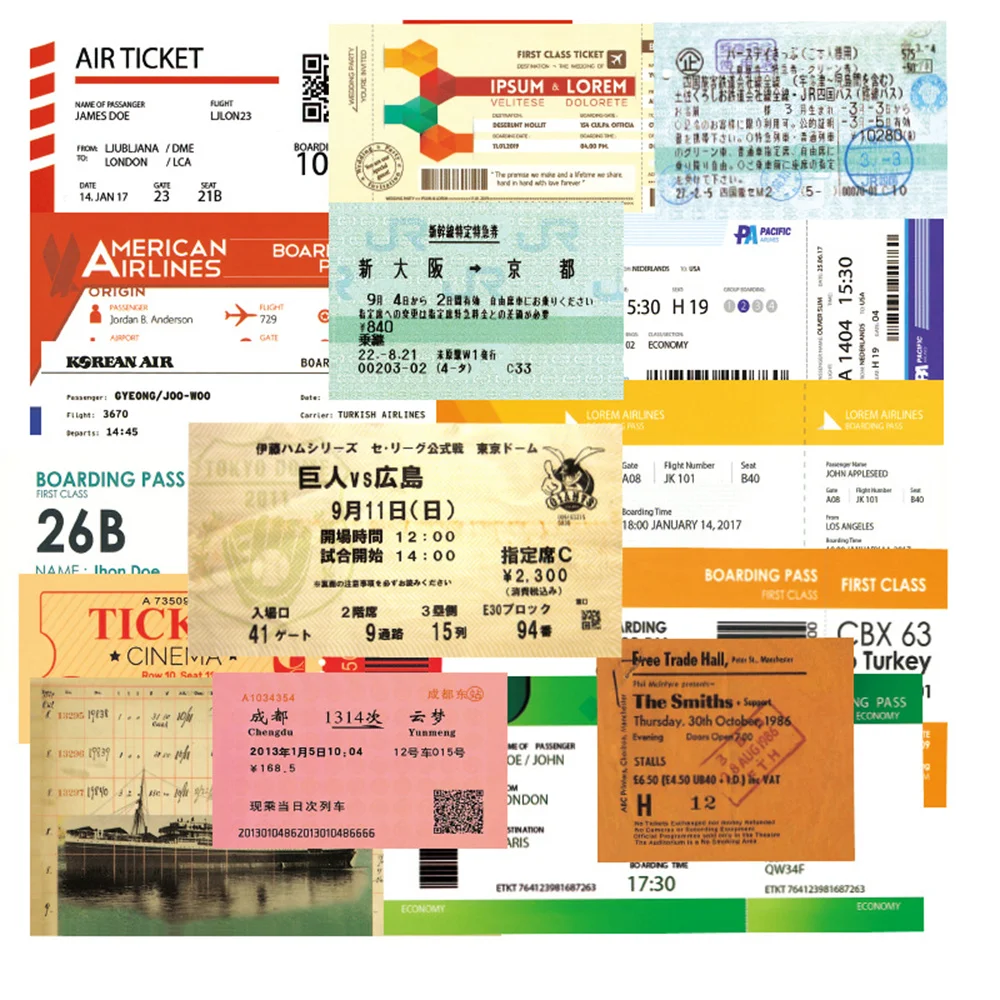 

10/30/50PCS Airline Plane Boarding Pass Ticket Graffiti Exquisite Stickers Diary Notebook Suitcase Kids Gift Stickers Wholesale