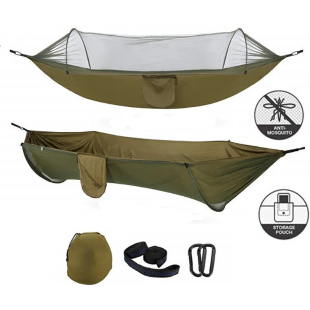

2023 Camping Hammock with Mosquito Net Pop-Up Light Portable Outdoor Parachute Hammocks Swing Sleeping Hammock Camping Stuff