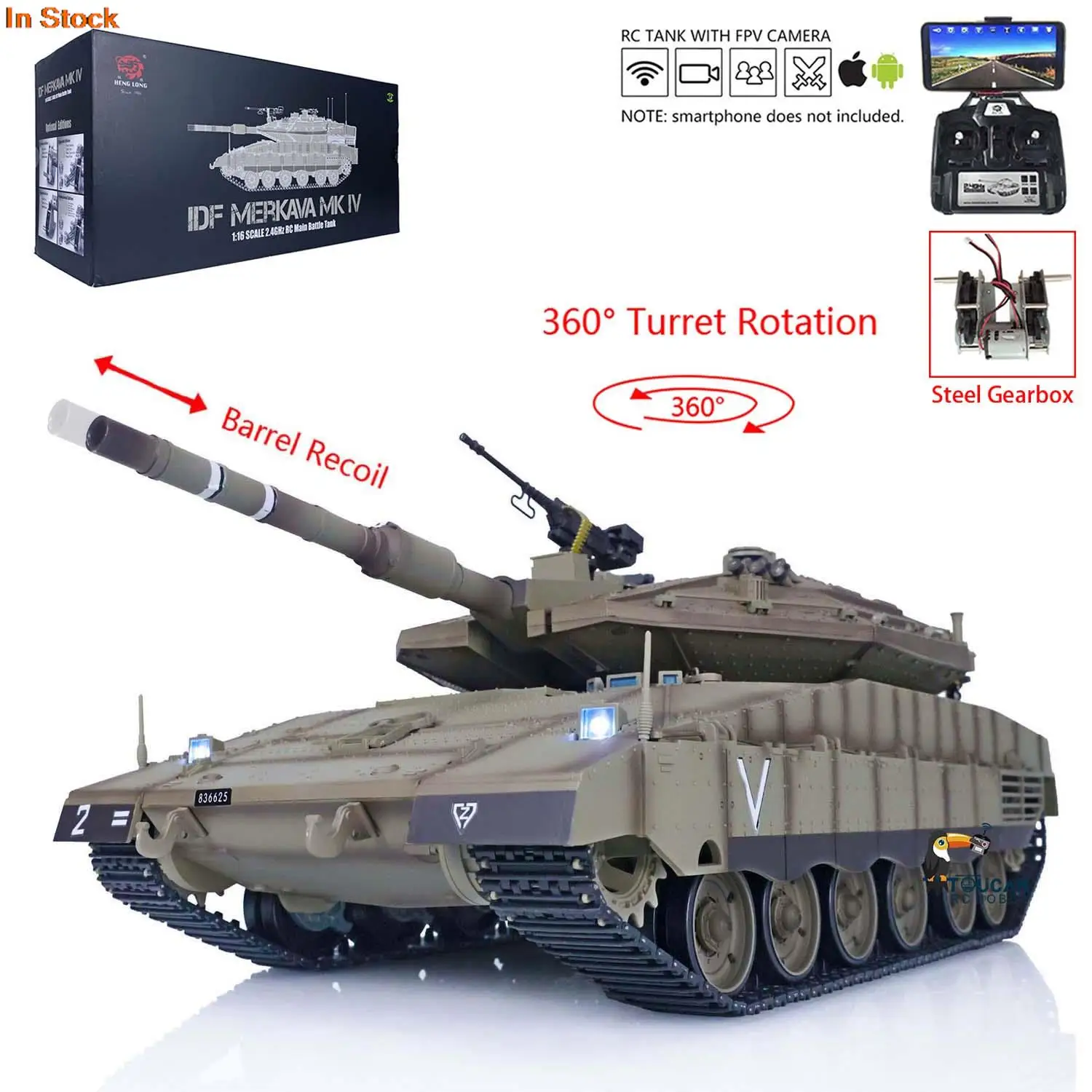 

TK7.0 Mainboard HL 3958 1/16 RC Tanks IDF Merkava MK IV Standard Edition FPV Camera Models Army Toys for Boy BB Shooting Smoke