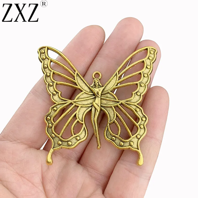 ZXZ 5 шт. Античное золото большая богиня Новый Бабочка сказочные подвески для ожерелья ювелирные изделия 59x57mm