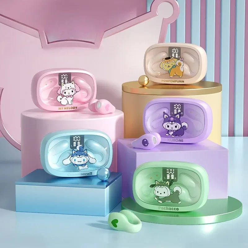 

Sanrioed Kuromi My Melody Cinnamoroll Bluetooth Headphones Ear Clip Type Noise Reduction Game Earphone Cute Girls Headset Gift