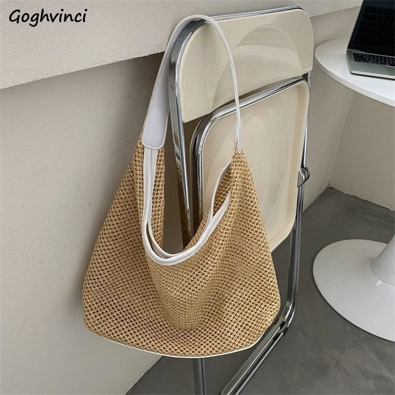 

Summer Retro Straw Shoulder Bags Women Casual All-match Underarm Totes Fashion Shopping Large Capacity Hasp Handbags Female Chic