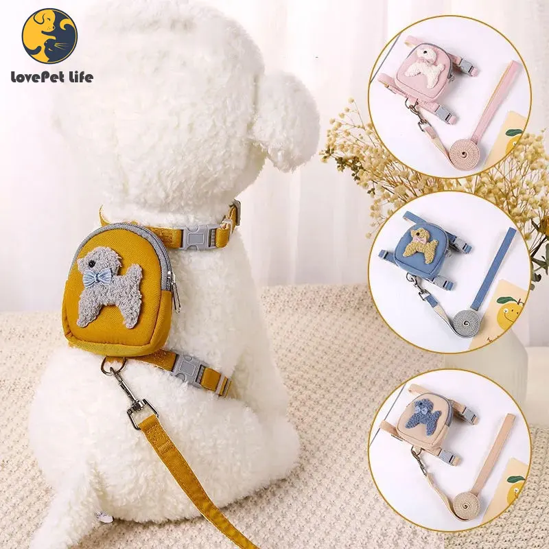 

1PCS Cute Dog Backpack Lead Leash Small Dog Teddy Bear Pomeranian Walk Lead Chest Harness Harness Small Cat Pet Accessories