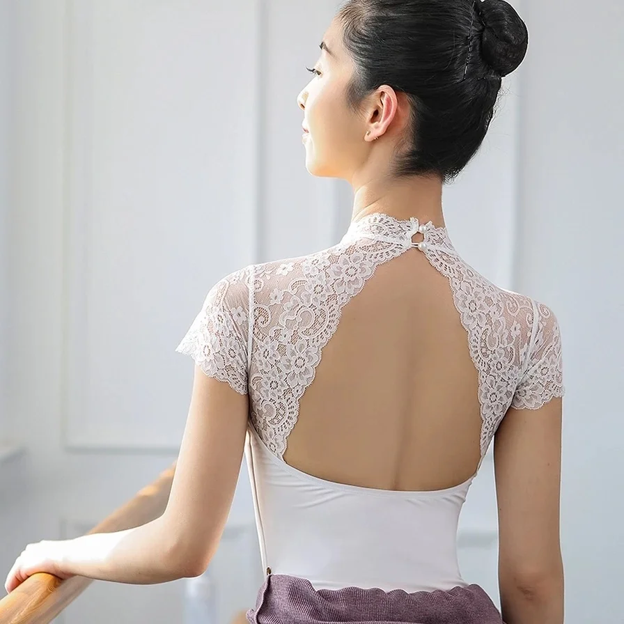 

2023 Spring And Autumn New Backless Lace Ballet Leotard For Girls Dancewear Ballerina Dress Women Short Sleeve Gymnastic Suit