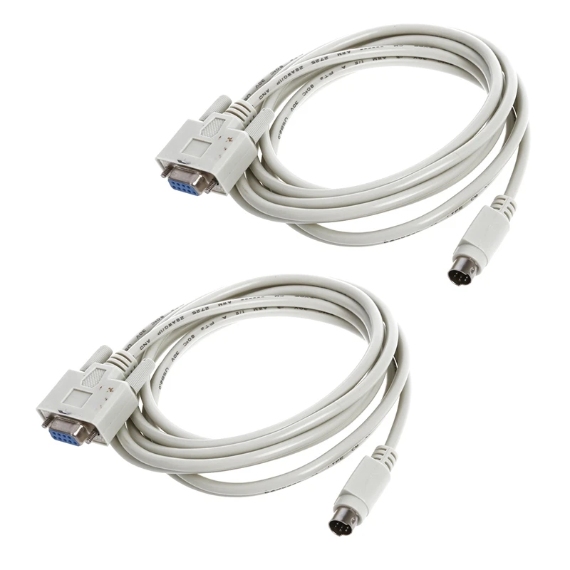 

2X DB9P To 8P Mini Din RS232 Download Cable White 8.2 Ft For PLC DVP-EH