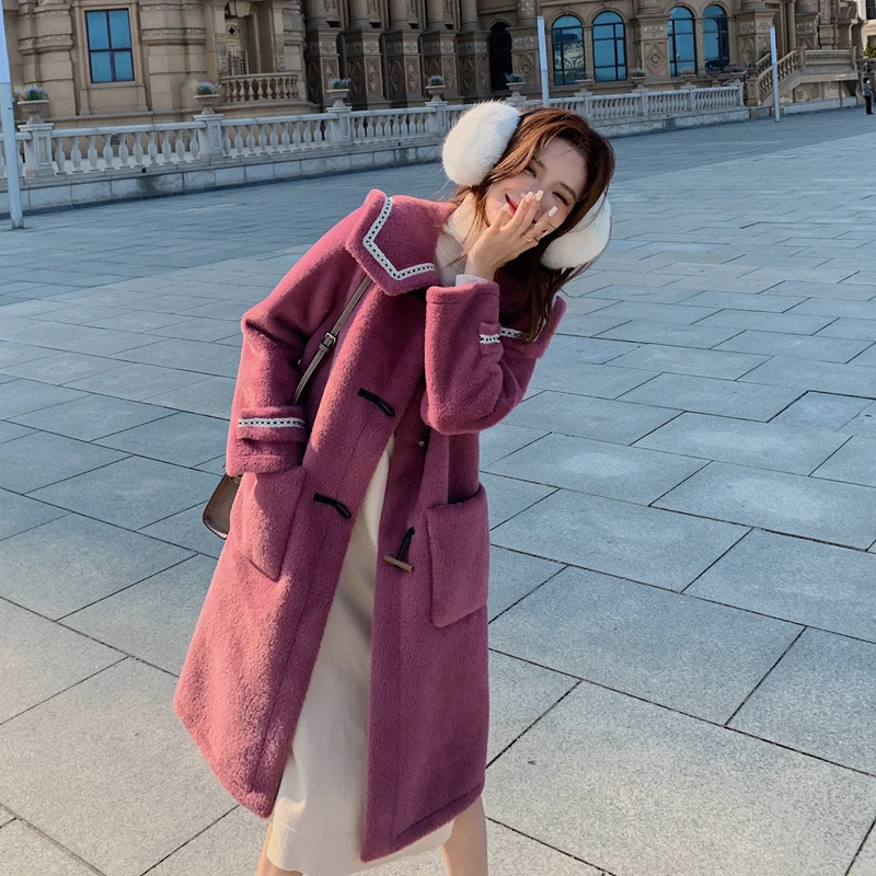 Женское длинное бархатное пальто из искусственной норки кожи двубортное нежный