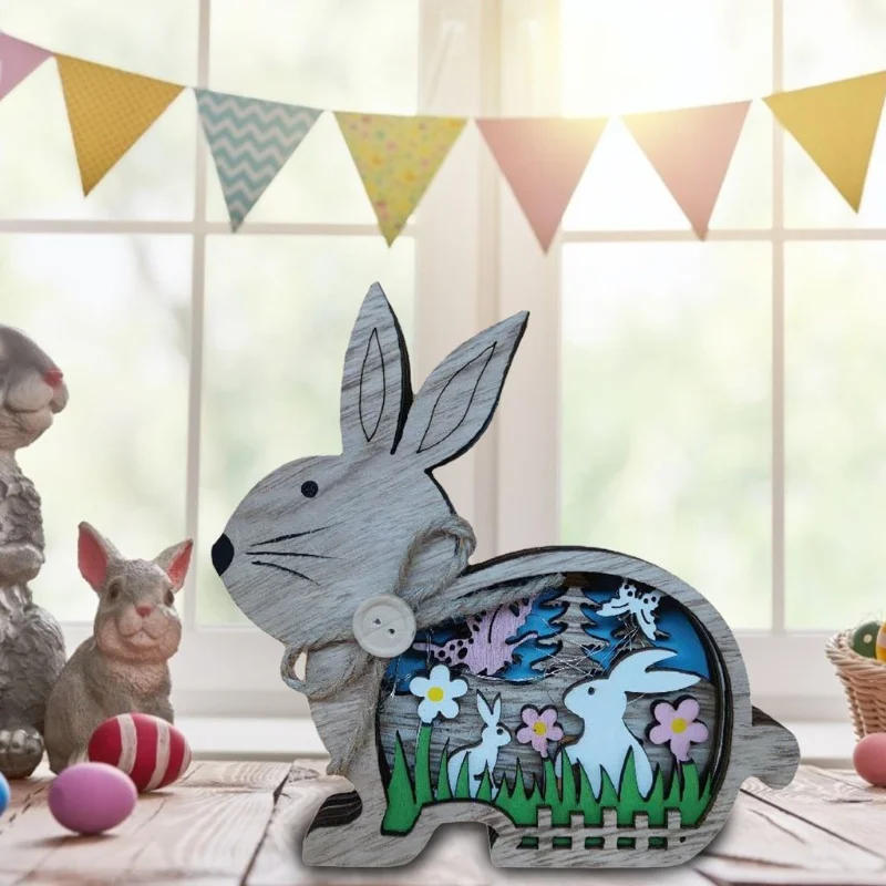 

Easter Decoration for Home Wooden Easter Bunny LED Light Easter Craft Easter Bunny Ornament Easter Party Home Decor For Home