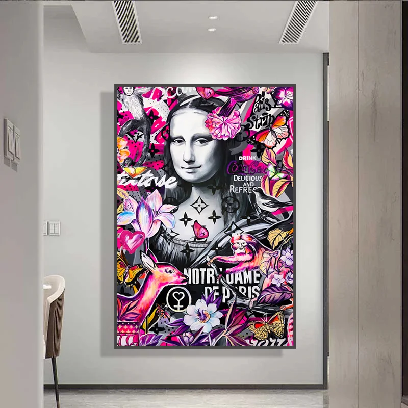 Художественные плакаты и принты с граффити Мона Лиза красочные холсты