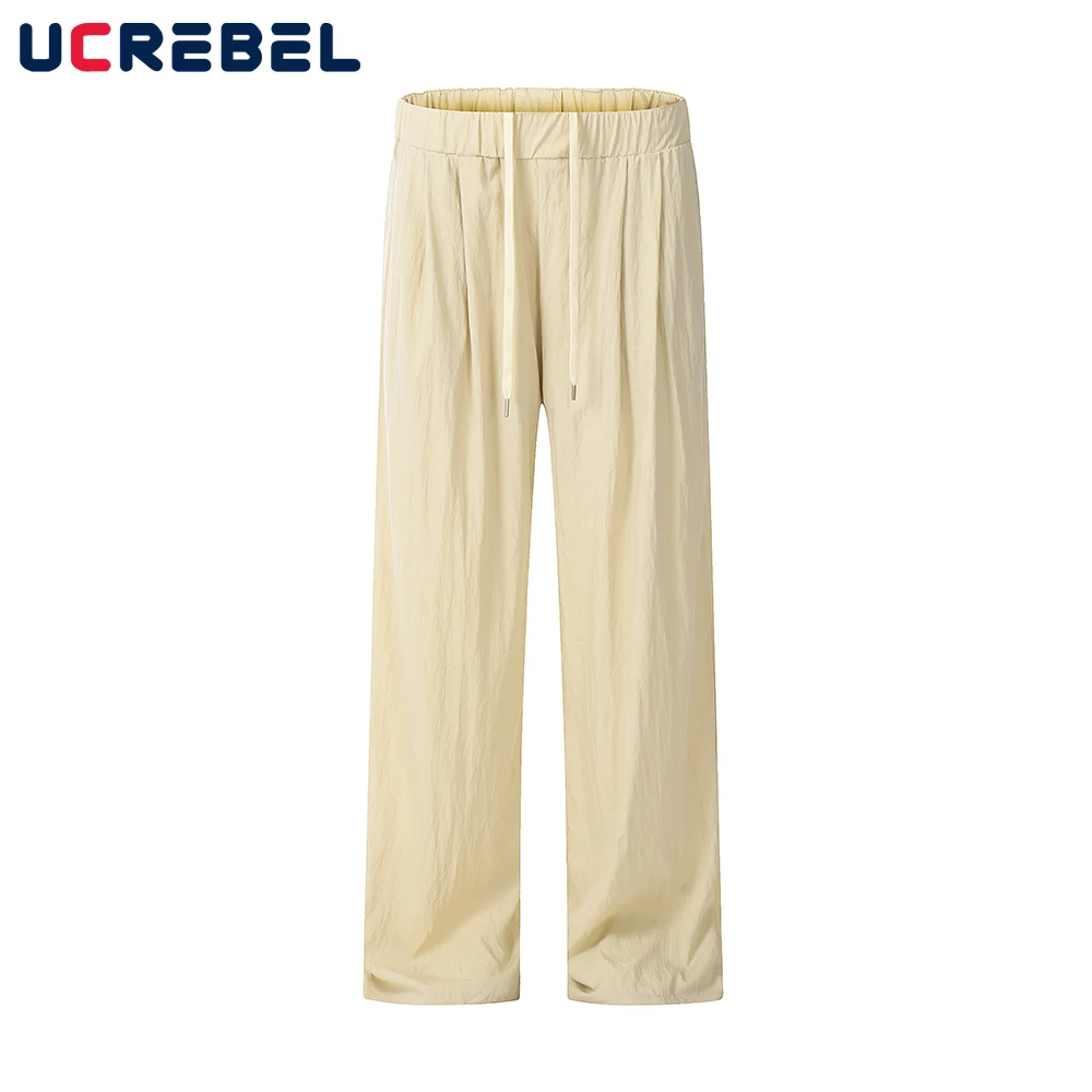 

Однотонные Стильные Мужские Простые брюки с эластичным поясом и прямыми штанинами, Мужская Уличная одежда, свободные брюки