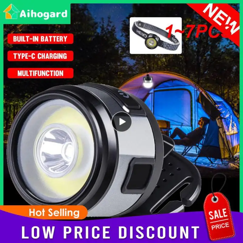 

1~7PCS IN 1 Mini Multifunction XPG+COB Headlamp Rechargeable USB C Clip With Strong Magnet Headlight For Outdoor Fishing