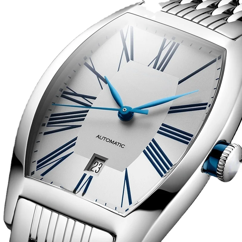 

High-Top Womens Fashion Watches Blue Hand Rome Dial Collection Style Ladies Mechanical Automatic Watch Stainless Steel Bracelet
