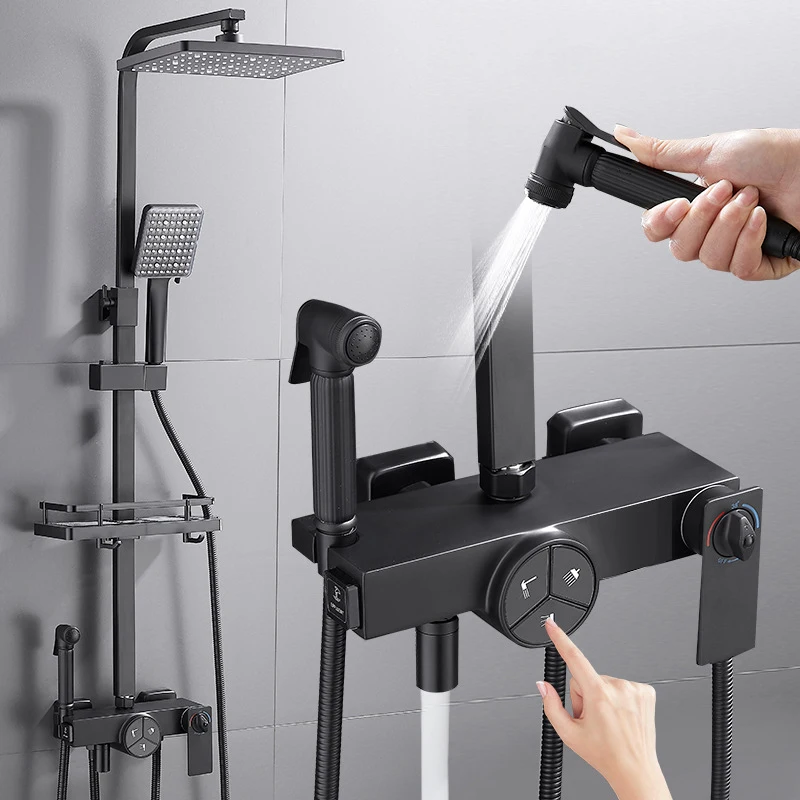 

Black Thermostatic Digital Display Shower Faucet Rain Shower Faucets Bidet Faucet Spout Faucet Bathroom Faucet Set Thermostatic