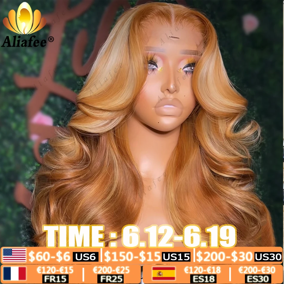 Honey Blonde Body Wave 13X6 Lace Frontal Wig Transparent PrePlucked Highlight Colored 13X4 Lace Front Human Hair Wigs For Women